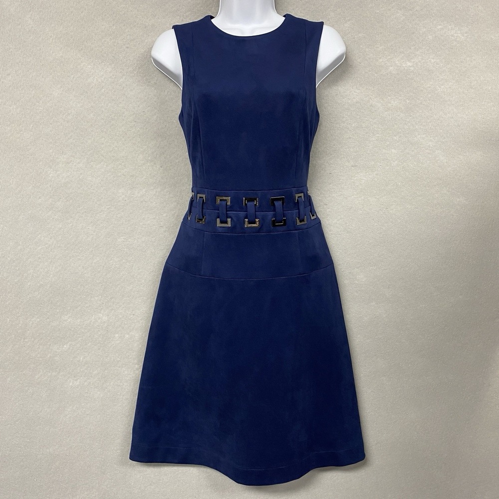 Antonio Melani Women 4 Sheath Dress Navy Blue Suede Retro Sleeveless Buckle Belt